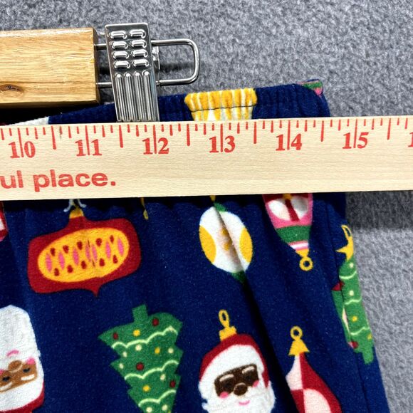 North Pole Trading Co. Pajama Pants Women Small Blue Christmas Tree Sant Flannel - Picture 7 of 15